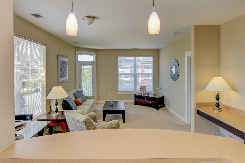 Living Room at Legacy Apartments Smart lights in a Greenwood apartment
